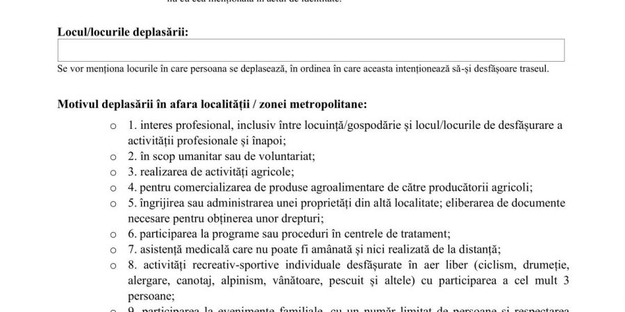 Model DECLARAȚIE PE PROPRIE RĂSPUNDERE – stare de alertă