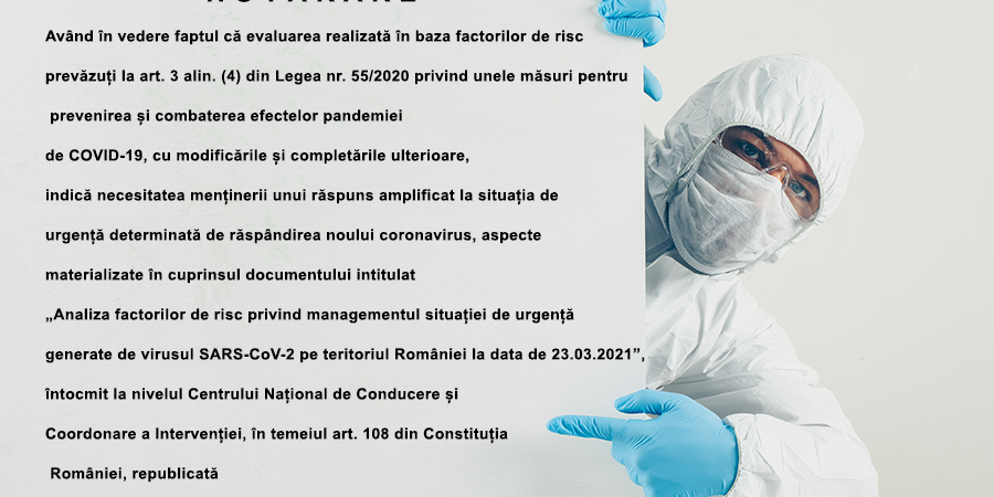 HO T Ă R Â R E pentru modificarea și completarea anexei nr. 3 la Hotărârea Guvernului nr. 293/2021 privind prelungirea stării de alertă pe teritoriul României începând cu data de 14 martie 2021, precum și stabilirea măsurilor care se aplică pe durata acesteia pentru prevenirea și combaterea efectelor pandemiei de COVID-19