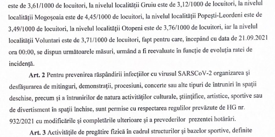 In atenția locuitorilor din Dobroești cât și a operatorilor economici –  HOTĂRÂREA nr. 164 din 20.09.2021 privind prelungirea stării de alertă